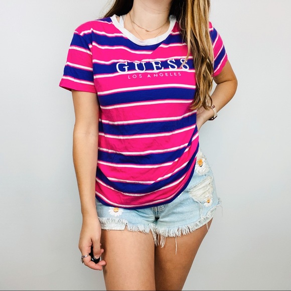 pink and purple guess shirt